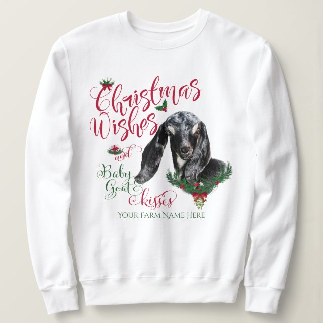 GOAT | Christmas Wishes Baby Goat Kisses Nubian 3 Sweatshirt (Design Front)