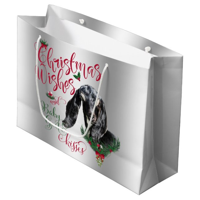 GOAT | Christmas Wishes Baby Goat Kisses Nubian Large Gift Bag (Front Angled)