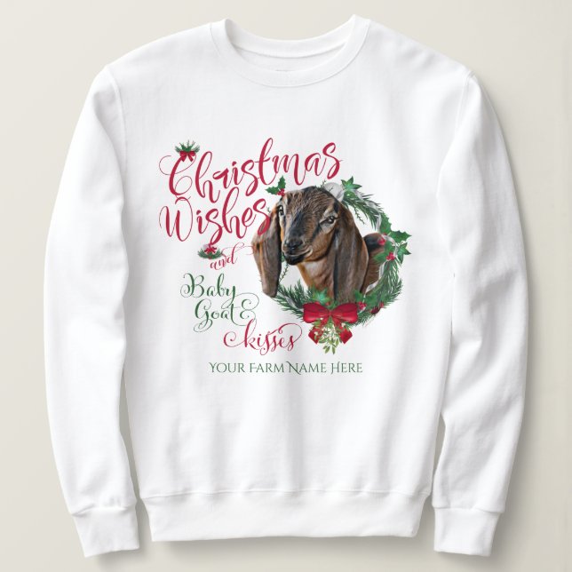 GOAT | Christmas Wishes Baby Goat Kisses Nubian Sweatshirt (Design Front)