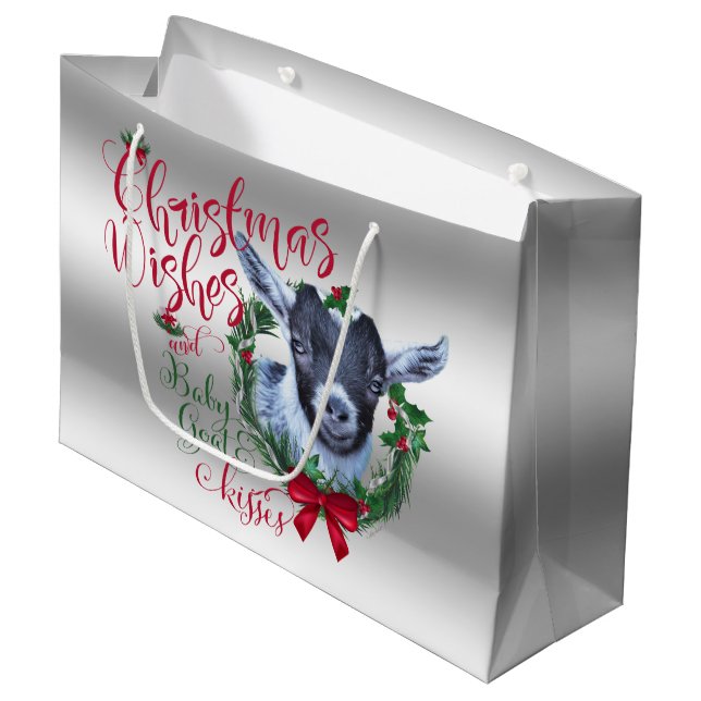 GOAT | Christmas Wishes Baby Goat Kisses Pygmy Large Gift Bag (Front Angled)