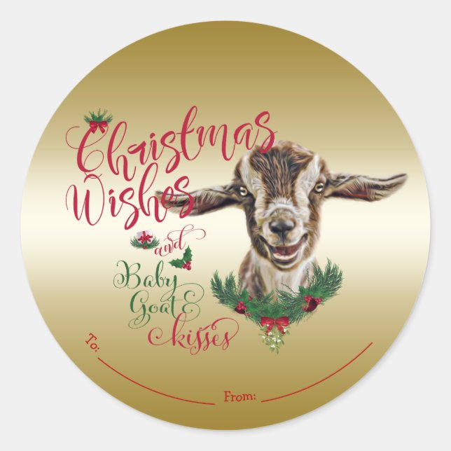GOAT | Christmas Wishes Baby Goat Kisses Togg Classic Round Sticker (Front)