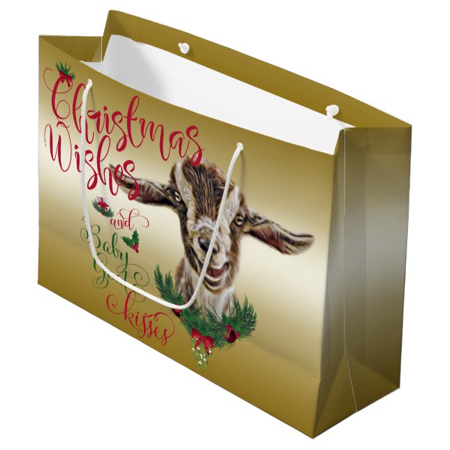 GOAT | Christmas Wishes Baby Goat Kisses Togg Large Gift Bag (Front Angled)