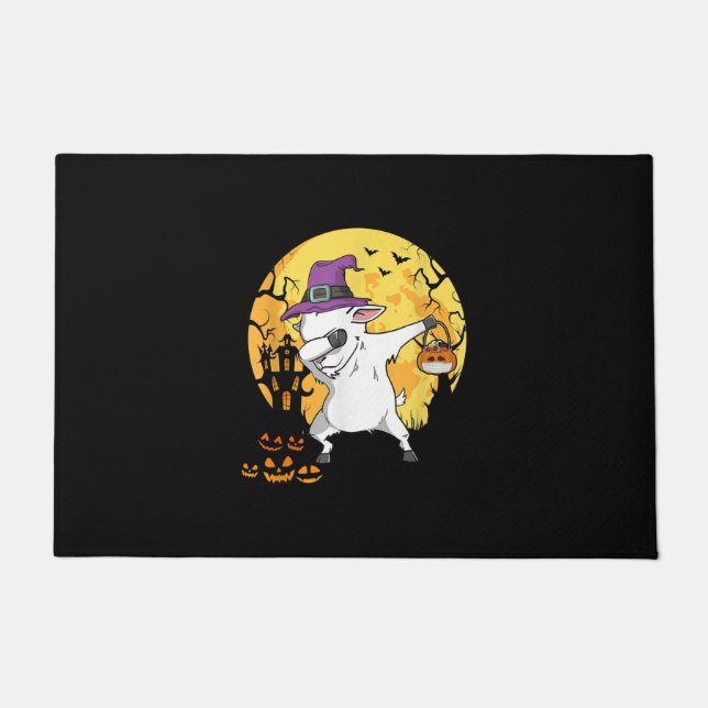 Goat Dabbing Witch Pumpkin Funny Dog Halloween Doormat (Front)