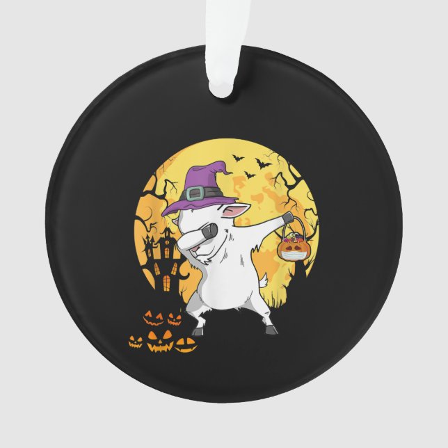 Goat Dabbing Witch Pumpkin Funny Dog Halloween Ornament (Front)