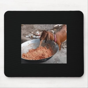 Goat Eating Spaghetti Sticker Mouse Pad