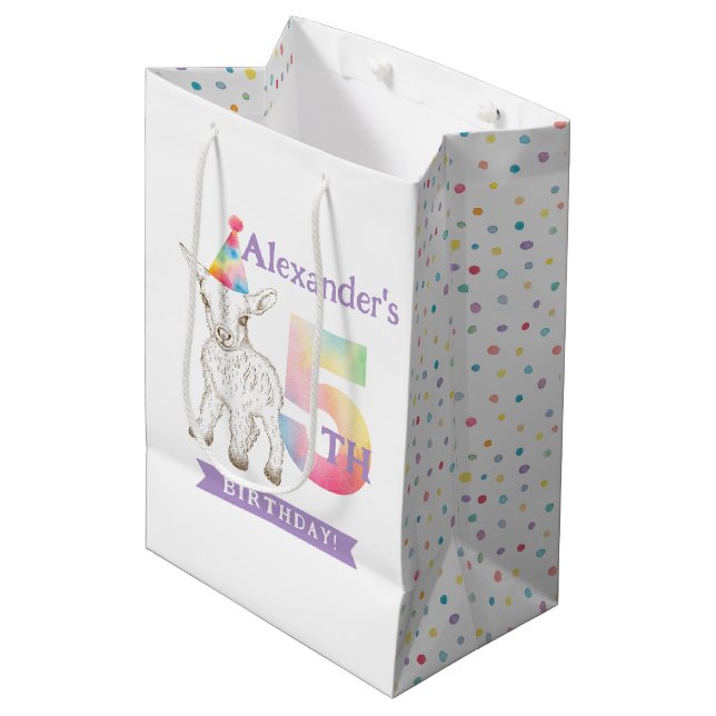 Goat Farm Animal Pastel 5th Birthday Gift Bag (Front Angled)