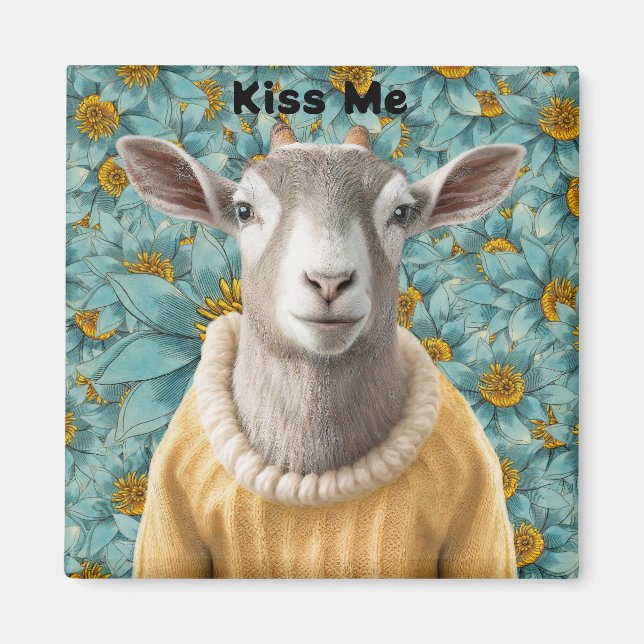 Goat Farmhouse Style Teal and Yellow Magnet (Front)