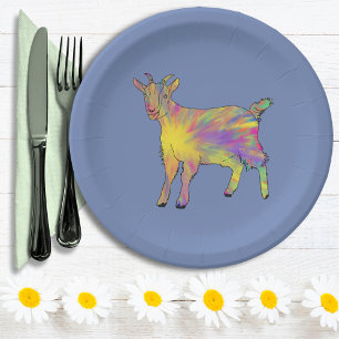 Goat Funny Colourful Artsy Farm Animal Art Paper Plate