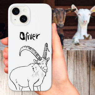Goat Illustration Add Name Simple Black and White  Case-Mate iPhone 14 Case