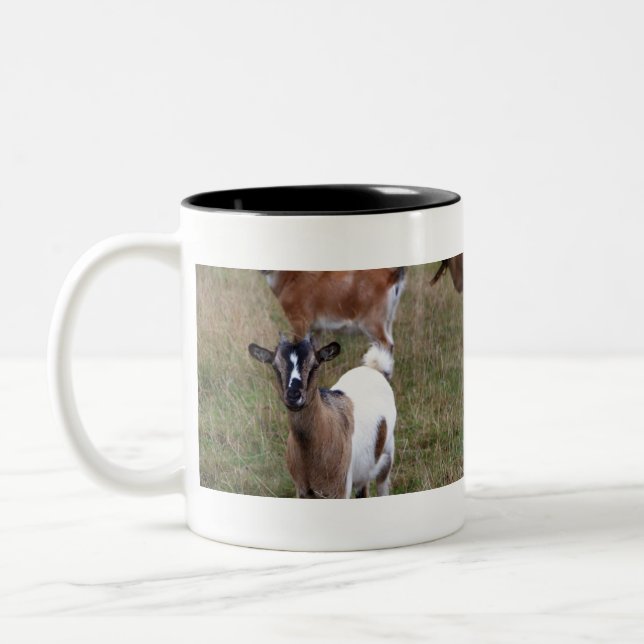 Goat in a field Two-Tone coffee mug (Left)