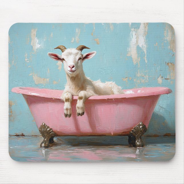 Goat in a Pink Bathtub Mouse Pad (Front)