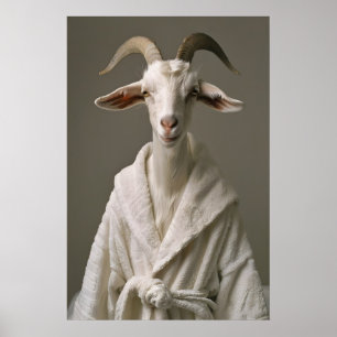 Goat in Bathrobe Print, Funny Bathroom Poster