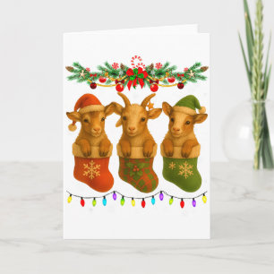 Goat In Christmas Socks Lights Goat Xmas Card