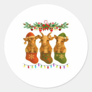 Goat In Christmas Socks Lights Goat Xmas Classic Round Sticker