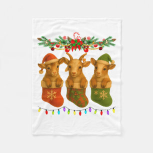 Goat In Christmas Socks Lights Goat Xmas Fleece Blanket