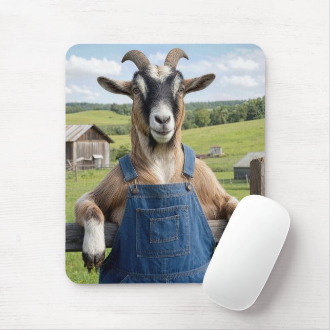 Goat in Denim Blue Bib Overalls Mouse Pad (With Mouse)