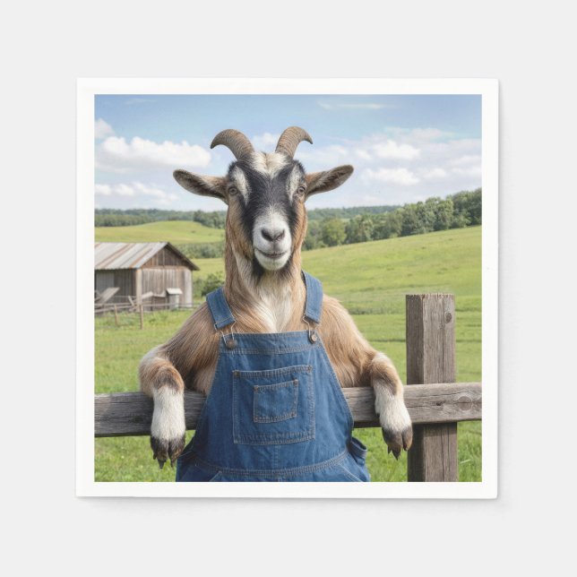 Goat in Denim Blue Bib Overalls Napkin (Front)