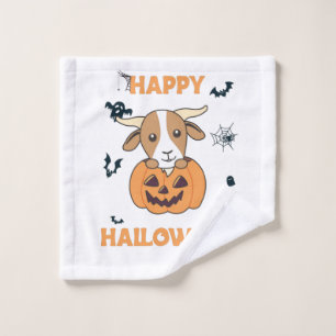 Goat In Pumpkin Cute Goats Happy Halloween Wash Cloth