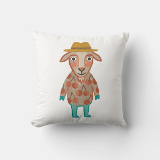 Goat in Yellow Fedora Throw Pillow