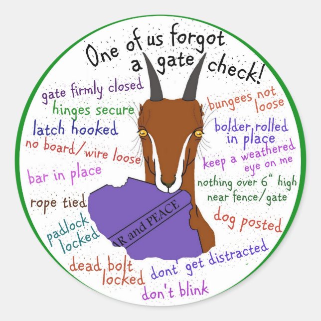 goat, lamancha, escape trouble classic round sticker (Front)