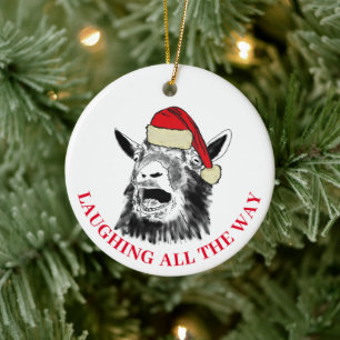Goat Laughing all the way quote Ceramic Tree Decoration