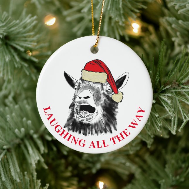 Goat Laughing all the way quote Ceramic Tree Decoration (Tree)