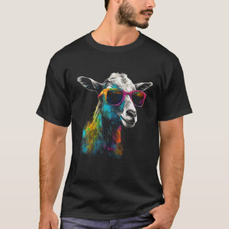 Goat Lover Artwork Sunglasses Colourful Animal Mot T-Shirt