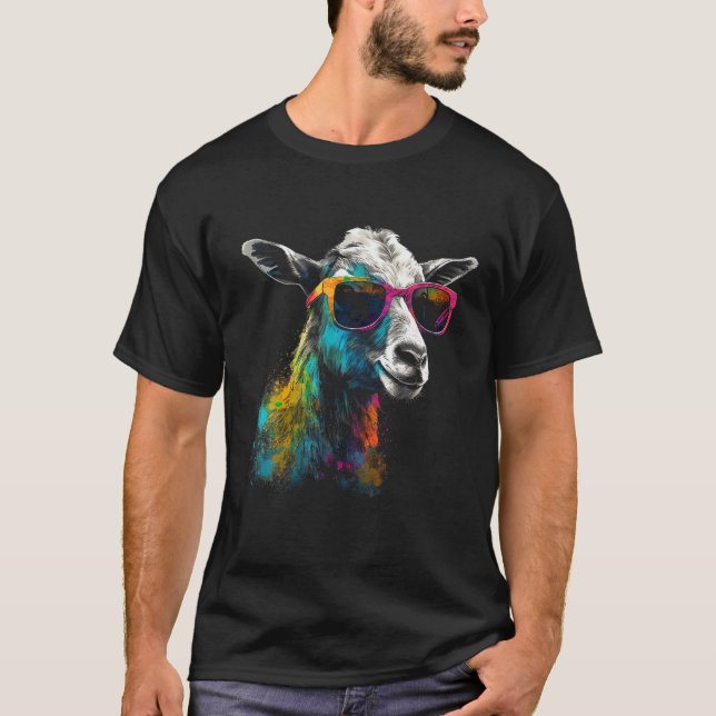 Goat Lover Artwork Sunglasses Colourful Animal Mot T-Shirt (Front)