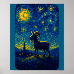 Goat Lover Santa Hat Christmas Starry Cute Night V Poster