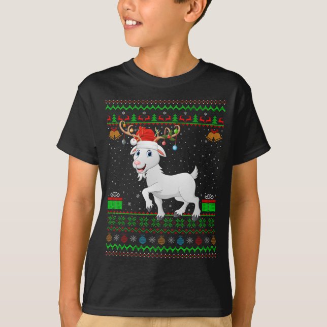 Goat Lover Santa Hat Matching Ugly Goat Christmas T-Shirt (Front)