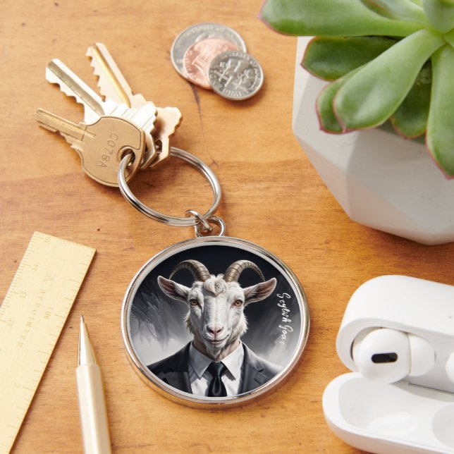 Goat man portrait business modern horns grey  key ring (Desk)