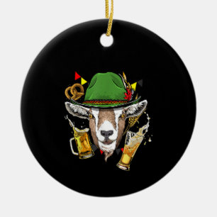 Goat Oktoberfest Lederhosen Costume Gift Ceramic Tree Decoration