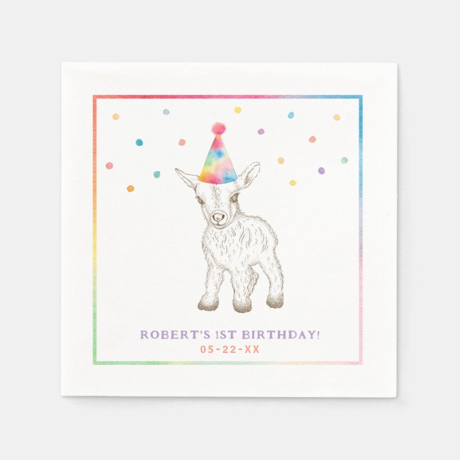 Goat Party Animal Birthday Napkins | Farm Theme (Front)