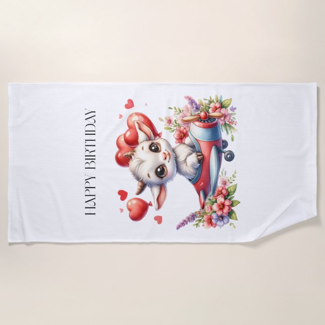 Goat Pilot Birthday Beach Towel (Front)