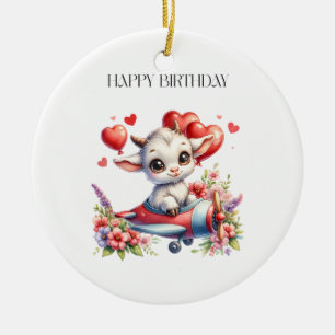 Goat Pilot Birthday Ceramic Tree Decoration