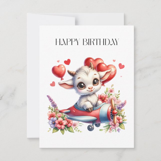 Goat Pilot Birthday Invitation (Front)