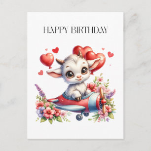 Goat Pilot Birthday Postcard