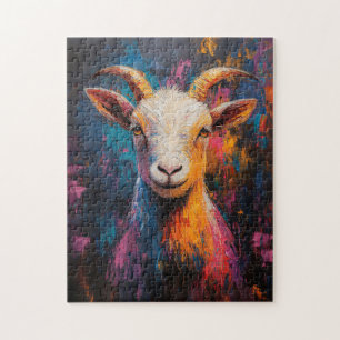 Goat Pop Art Oil Painting Style Jigsaw Puzzle