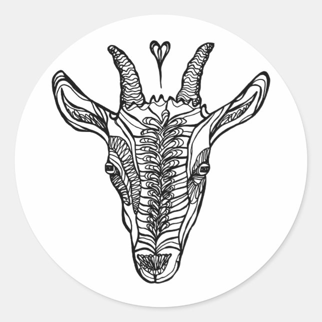 Goat Portrait with Heart Classic Round Sticker (Front)