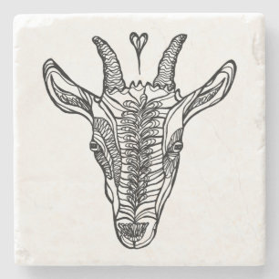 Goat Portrait with Heart Stone Coaster