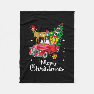 Goat Rides Red Car Christmas Fleece Blanket