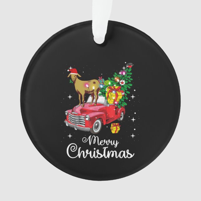 Goat Rides Red Car Christmas Ornament (Front)