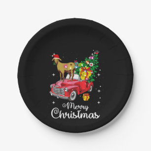 Goat Rides Red Car Christmas Paper Plate