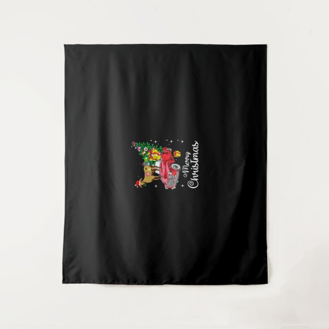 Goat Rides Red Car Christmas Tapestry (Front)