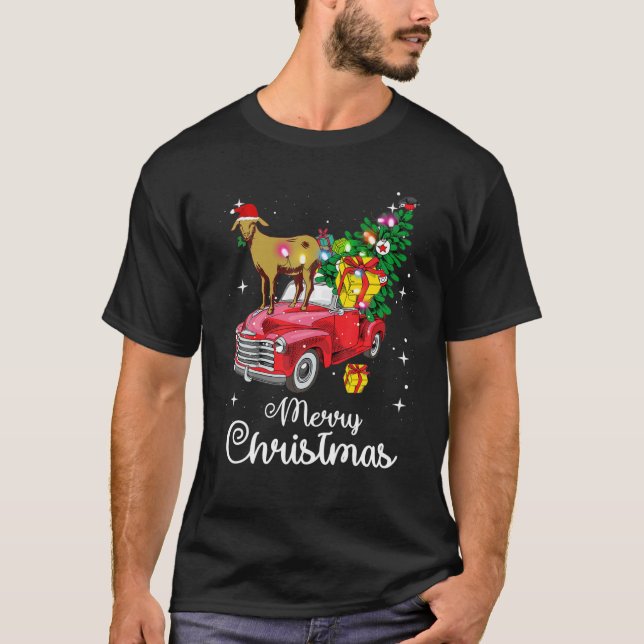 Goat Rides Red Truck Christmas Pajama T-Shirt (Front)