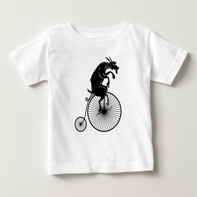 Goat Riding a Penny Farthing Bike Baby T-Shirt (Front)