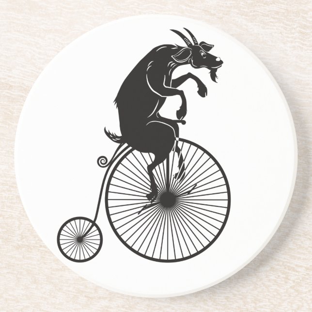 Goat Riding a Vintage Penny Farthing Bike Coaster (Front)