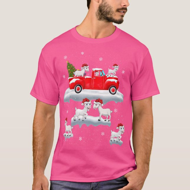 Goat Riding Christmas Tree Truck Funny Goat Christ T-Shirt (Front)