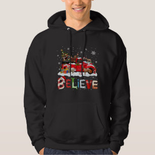 Goat Riding Red Truck Christmas Tree Believe Santa Hoodie