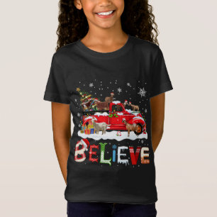 Goat Riding Red Truck Christmas Tree Believe Santa T-Shirt